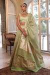 Shop_Neha Khullar_Green Banarasi Organza Embroidery Zari Scoop Neck Lehenga Set _at_Aza_Fashions