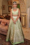 Neha Khullar_Green Banarasi Organza Embroidery Zari Scoop Neck Lehenga Set _Online_at_Aza_Fashions