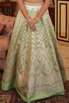 Shop_Neha Khullar_Green Banarasi Organza Embroidery Zari Scoop Neck Lehenga Set _Online_at_Aza_Fashions