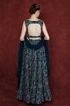 Neha Khullar_Blue Georgette, Chinon Floral, Shell Tassel V Neck Print Lehenga Set _Online_at_Aza_Fashions