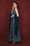 Shop_Neha Khullar_Blue Georgette, Chinon Floral, Shell Tassel V Neck Print Lehenga Set _Online_at_Aza_Fashions