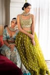 Buy_Neha Khullar_Green Banarasi Organza Embroidery Zari Scoop Neck Lehenga Set _Online_at_Aza_Fashions