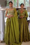 Neha Khullar_Green Banarasi Organza Embroidery Zari Scoop Neck Lehenga Set _at_Aza_Fashions