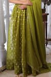 Buy_Neha Khullar_Green Banarasi Organza Embroidery Zari Scoop Neck Lehenga Set 