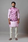 Buy_Paarsh_Pink Linen Satin Embroidered Thread Work Cast A Shadow Tie Dye Bundi Kurta Set _at_Aza_Fashions