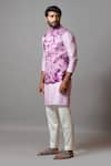 Paarsh_Pink Linen Satin Embroidered Thread Work Cast A Shadow Tie Dye Bundi Kurta Set _Online_at_Aza_Fashions