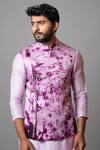 Buy_Paarsh_Pink Linen Satin Embroidered Thread Work Cast A Shadow Tie Dye Bundi Kurta Set _Online_at_Aza_Fashions