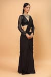 Neha Khullar_Black Chiffon Embroidery Sequin V Neck Pre-draped Saree With Blouse _Online_at_Aza_Fashions