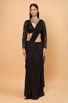 Buy_Neha Khullar_Black Chiffon Embroidery Sequin V Neck Pre-draped Saree With Blouse _Online_at_Aza_Fashions