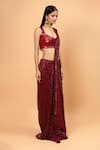 Neha Khullar_Red Net Embroidery Sequin Sweetheart Neck Pre-draped Saree With Blouse _Online_at_Aza_Fashions