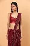 Buy_Neha Khullar_Red Net Embroidery Sequin Sweetheart Neck Pre-draped Saree With Blouse _Online_at_Aza_Fashions