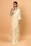 Buy_Neha Khullar_Ivory Organza Embroidery Mirror Ruffle Pre-draped Saree With Blouse  _at_Aza_Fashions