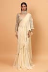 Buy_Neha Khullar_Ivory Organza Embroidery Mirror Ruffle Pre-draped Saree With Blouse  _Online_at_Aza_Fashions