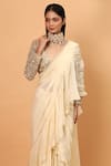 Shop_Neha Khullar_Ivory Organza Embroidery Mirror Ruffle Pre-draped Saree With Blouse  _Online_at_Aza_Fashions