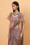 Buy_Neha Khullar_Purple Net Embroidery Floral Sweetheart Neck Pre-draped Saree With Blouse _Online_at_Aza_Fashions