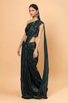 Buy_Neha Khullar_Green Net Embroidery Sequin Asymmetric Pre-draped Saree With One Shoulder Blouse _Online_at_Aza_Fashions