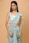 Buy_Neha Khullar_Blue Net Embroidery Sequin Square Neck Pre-draped Saree With Blouse _Online_at_Aza_Fashions