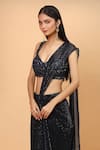 Shop_Neha Khullar_Blue Net Embroidery Sequin Sweetheart Neck Pre-draped Saree With Blouse _at_Aza_Fashions