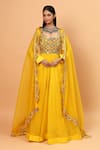 Buy_Neha Khullar_Yellow Organza, Net, Lycra Mirrors, Embroidery Geometric Anarkali Set For Kids_Online_at_Aza_Fashions