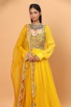 Neha Khullar_Yellow Organza, Net, Lycra Mirrors, Embroidery Geometric Anarkali Set For Kids_at_Aza_Fashions