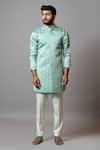 Buy_Paarsh_Blue Linen Satin Embroidered Dabka Work Cordelia Nehru Jacket Kurta Set _at_Aza_Fashions