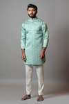 Paarsh_Blue Linen Satin Embroidered Dabka Work Cordelia Nehru Jacket Kurta Set _Online_at_Aza_Fashions