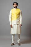 Buy_Paarsh_Yellow Bamberg Silk Embroidered Thread Work Aurora Ombre Bundi Kurta Set _at_Aza_Fashions