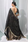 Shop_Neha Khullar_Black Banarasi Silk V Neck Embroidered Lehenga Set _at_Aza_Fashions