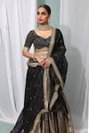 Shop_Neha Khullar_Black Banarasi Silk V Neck Embroidered Lehenga Set _Online_at_Aza_Fashions