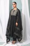 Buy_Neha Khullar_Black Chanderi Silk Round Anarkali Set _at_Aza_Fashions