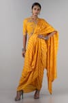 Shop_Nupur Kanoi_Yellow Bandhani Silk Pre-draped Saree_Online_at_Aza_Fashions