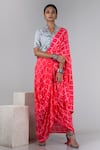 Nupur Kanoi_Pink Bandhani Silk Stand Collar Pre-draped Saree  _Online_at_Aza_Fashions