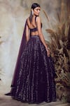Shop_Niamh By Kriti_Purple Net Embroidery Sequin Notched Bridal Lehenga Set _at_Aza_Fashions
