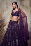 Niamh By Kriti_Purple Net Embroidery Sequin Notched Bridal Lehenga Set _Online_at_Aza_Fashions