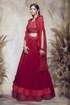 Niamh By Kriti_Red Silk Crepe, Georgette And Organza Sequin & Cutdana Ruffle Cape Lehenga Set _Online_at_Aza_Fashions