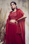 Shop_Niamh By Kriti_Red Silk Crepe, Georgette And Organza Sequin & Cutdana Ruffle Cape Lehenga Set _Online_at_Aza_Fashions