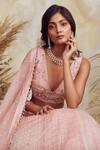 Shop_Niamh By Kriti_Pink Crepe And Silk Organza Embroidery Pearls V Neck Bridal Lehenga Set _Online_at_Aza_Fashions