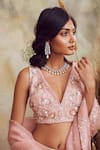 Niamh By Kriti_Pink Crepe And Silk Organza Embroidery Pearls V Neck Bridal Lehenga Set _at_Aza_Fashions