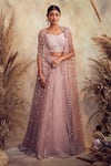 Buy_Niamh By Kriti_Purple Organza And Net Embroidery Pearl Sweetheart Neck Cape Lehenga Set _at_Aza_Fashions