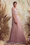 Niamh By Kriti_Purple Organza And Net Embroidery Pearl Sweetheart Neck Cape Lehenga Set _Online_at_Aza_Fashions