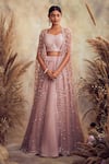 Buy_Niamh By Kriti_Purple Organza And Net Embroidery Pearl Sweetheart Neck Cape Lehenga Set _Online_at_Aza_Fashions