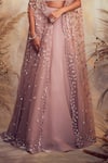 Shop_Niamh By Kriti_Purple Organza And Net Embroidery Pearl Sweetheart Neck Cape Lehenga Set _Online_at_Aza_Fashions