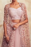 Niamh By Kriti_Purple Organza And Net Embroidery Pearl Sweetheart Neck Cape Lehenga Set _at_Aza_Fashions