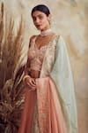 Buy_Niamh By Kriti_Peach Georgette And Organza Embroidery Cutdana Sweetheart Neck Bridal Lehenga Set _Online_at_Aza_Fashions