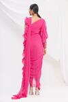 Shop_Nitika Kanodia Gupta_Pink Ruffle Pre-draped Saree  _at_Aza_Fashions