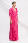 Nitika Kanodia Gupta_Pink Cowl Draped Saree Gown For Women_Online_at_Aza_Fashions