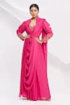 Buy_Nitika Kanodia Gupta_Pink Cowl Draped Saree Gown For Women_Online_at_Aza_Fashions