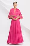 Buy_Nitika Kanodia Gupta_Pink Popover Flared Gown  _at_Aza_Fashions