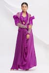 Buy_Nitika Kanodia Gupta_Purple Pleated Jacket And Cowl Draped Skirt Set  _at_Aza_Fashions