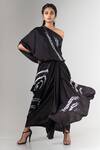 Buy_Nupur Kanoi_Black Bamberg Satin Asymmetric Shibori Draped Skirt And Top Set _at_Aza_Fashions